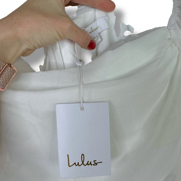 Lulus NWT Adorna White Off-the-Shoulder Semi-Sheer Button Chiffon Maxi Dress XL - Picture 10 of 12